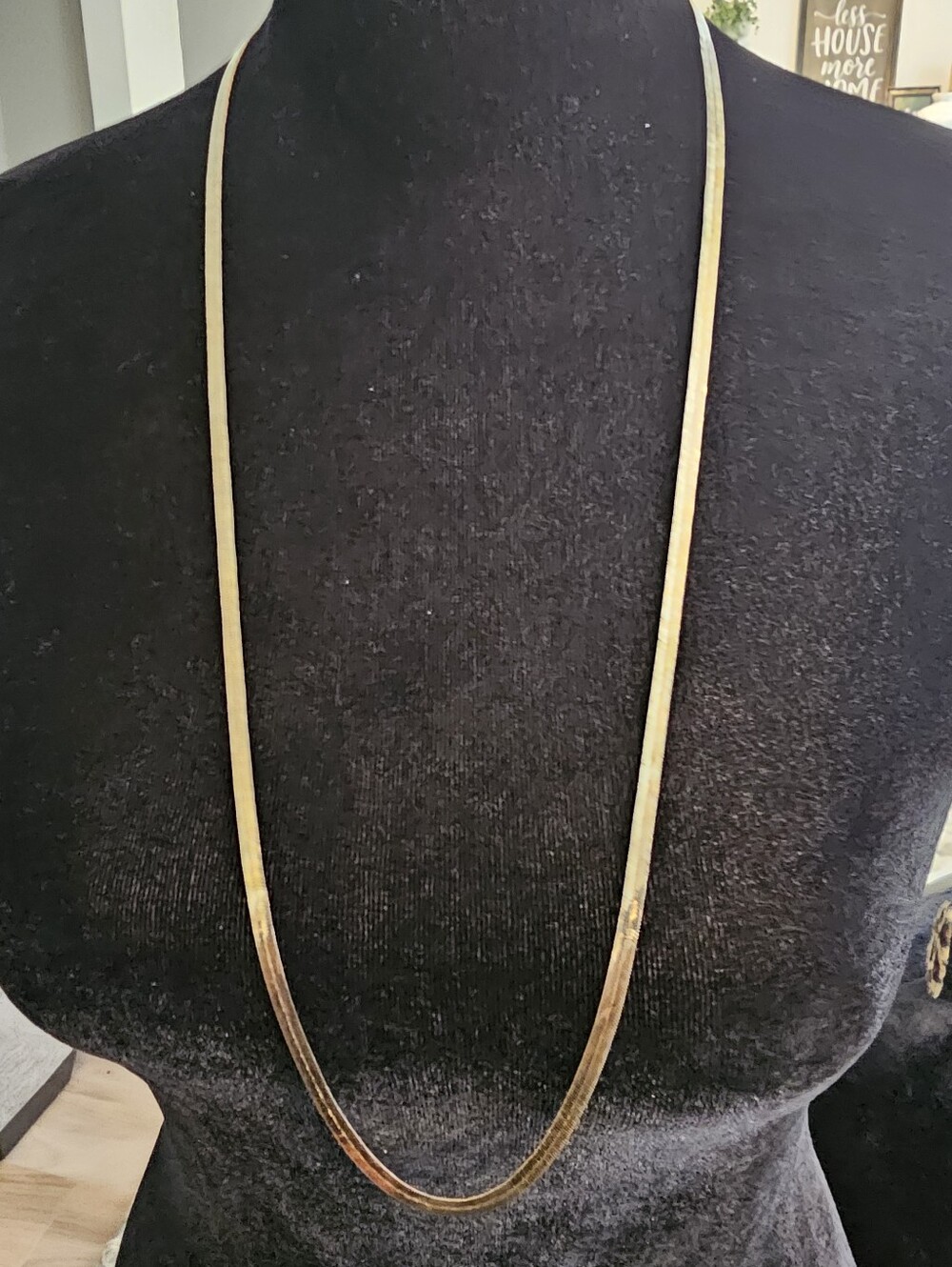 Classic Long Gold Tone Herringbone Necklace 30" #4. V
